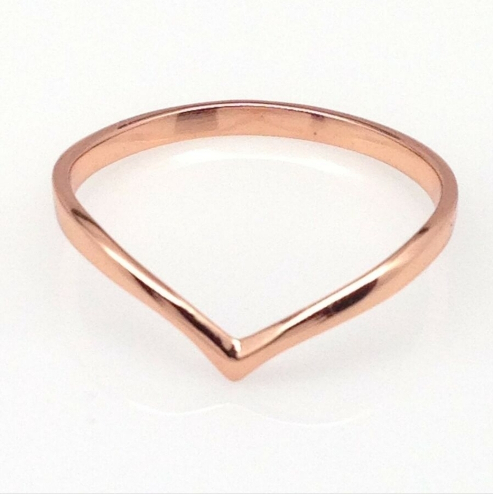 925 Sterling Silver Rose Gold Wishbone Chevron V Ring